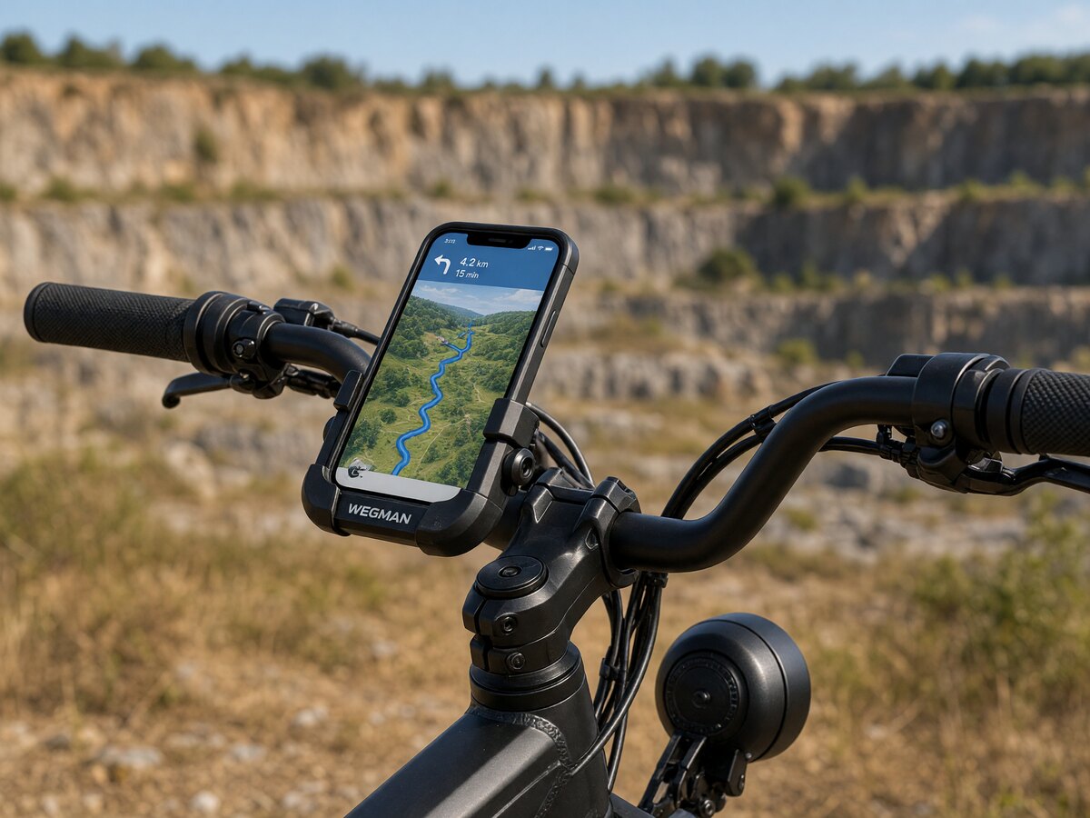 GPX navigatie met telefoonhouder op het stuur van de Fiido Titan e-bike