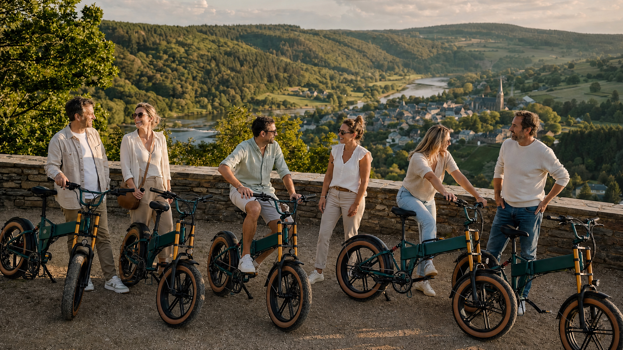 Groep fietsers met uitzicht op de Ourthe vallei